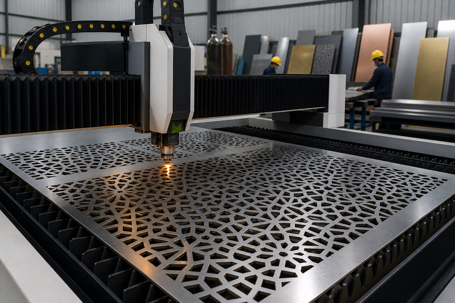 Fiber laser cutting an architectural metal jaali